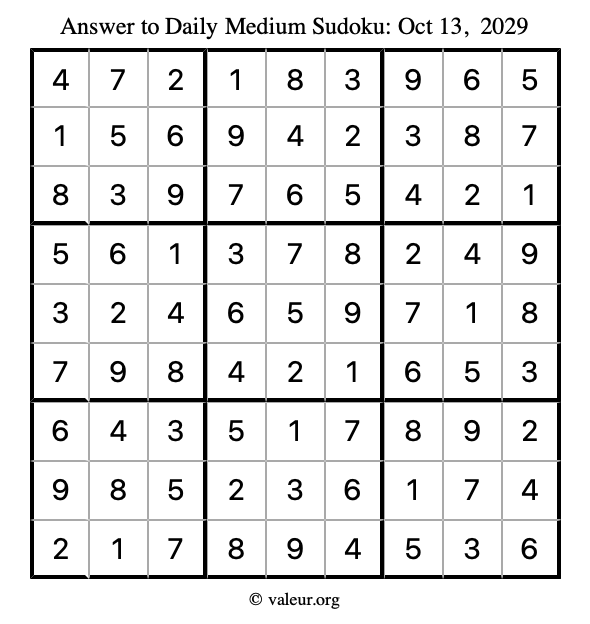 Answer to medium sudoku October 13, 2029