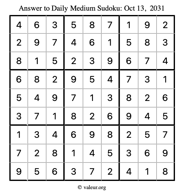 Answer to medium sudoku October 13, 2031