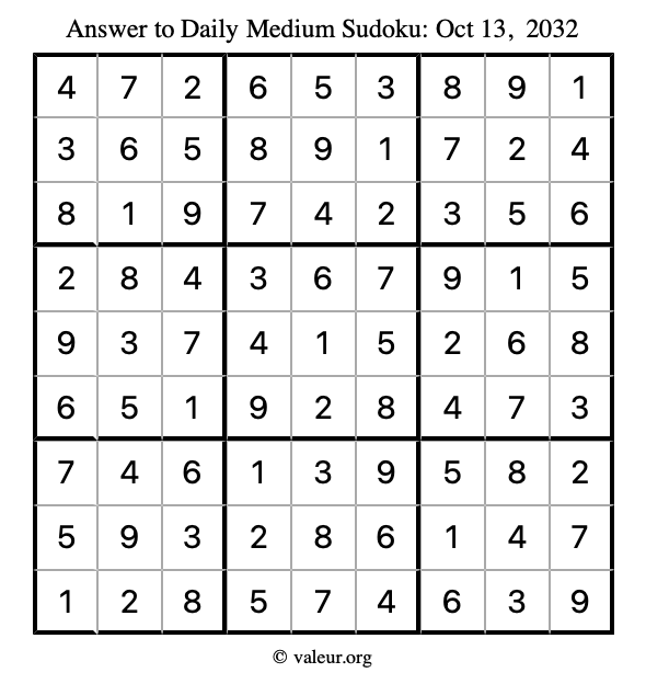 Answer to medium sudoku October 13, 2032