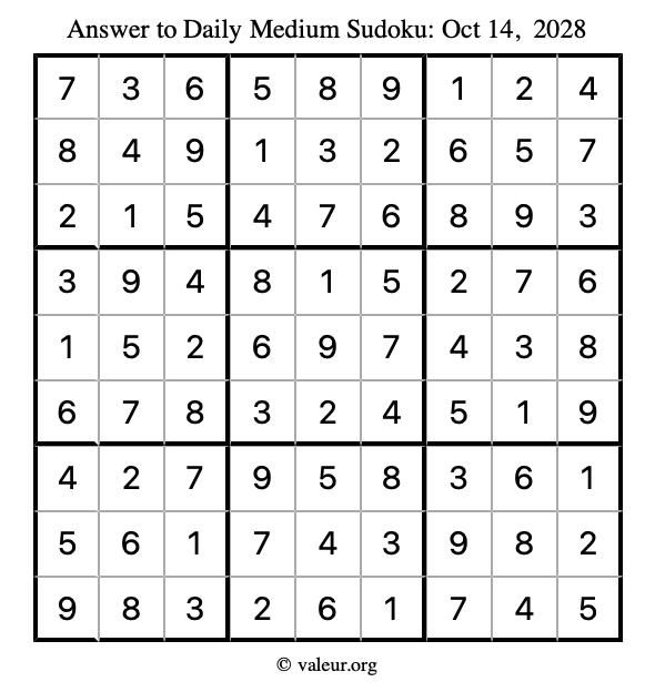 Answer to medium sudoku October 14, 2028
