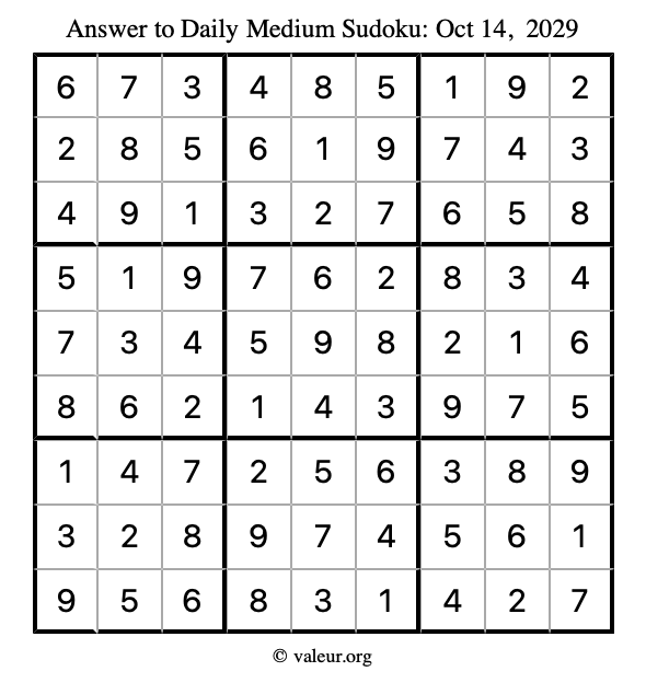 Answer to medium sudoku October 14, 2029