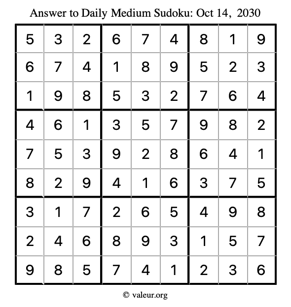 Answer to medium sudoku October 14, 2030