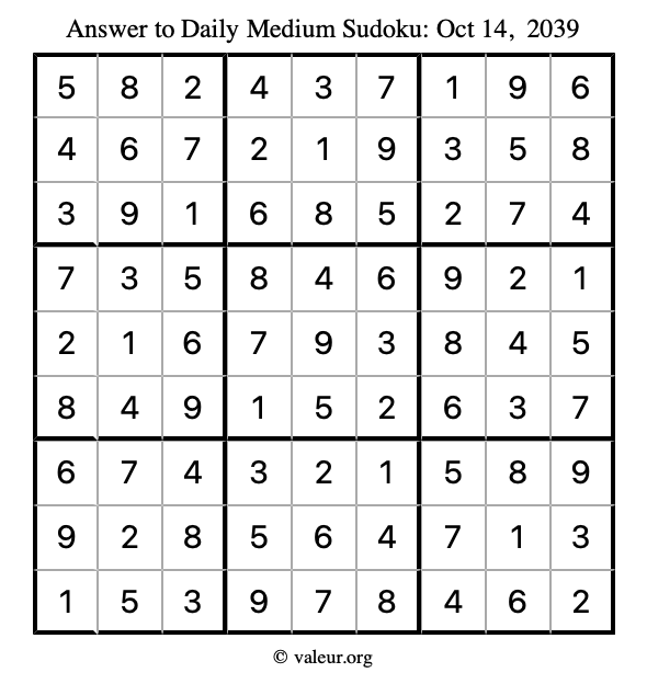 Answer to medium sudoku October 14, 2039