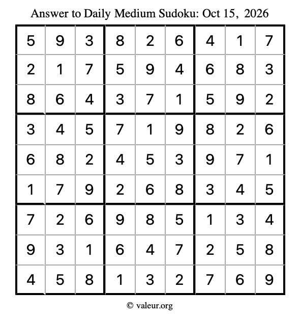 Answer to medium sudoku October 15, 2026