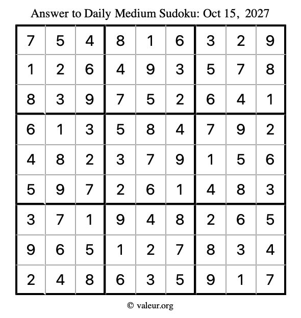 Answer to medium sudoku October 15, 2027