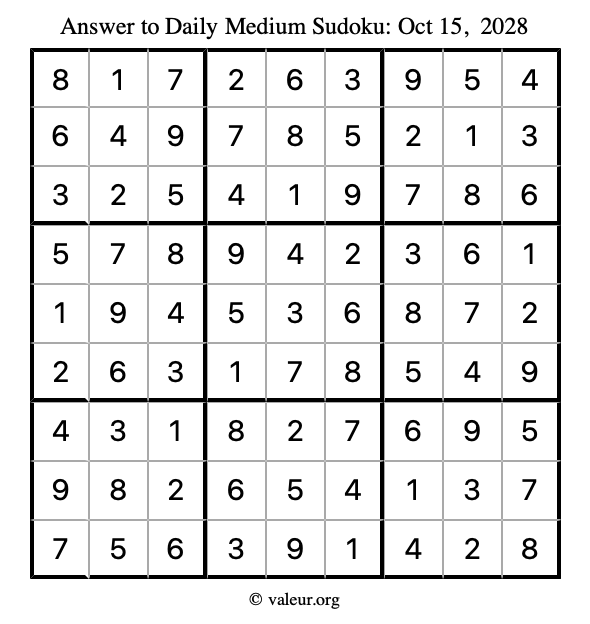 Answer to medium sudoku October 15, 2028