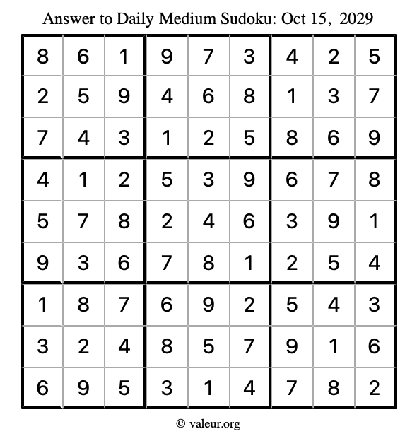 Answer to medium sudoku October 15, 2029