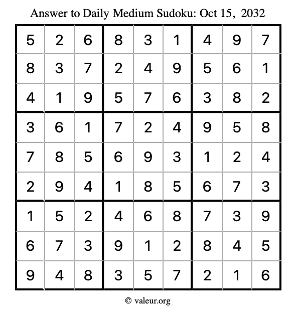 Answer to medium sudoku October 15, 2032