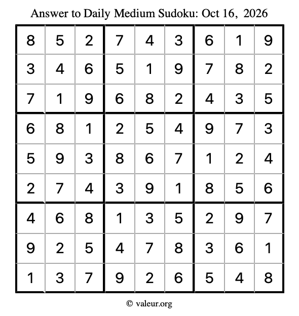 Answer to medium sudoku October 16, 2026
