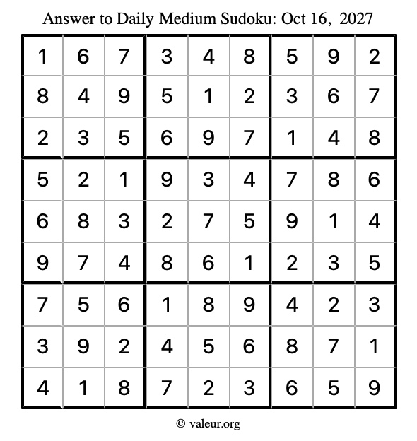 Answer to medium sudoku October 16, 2027