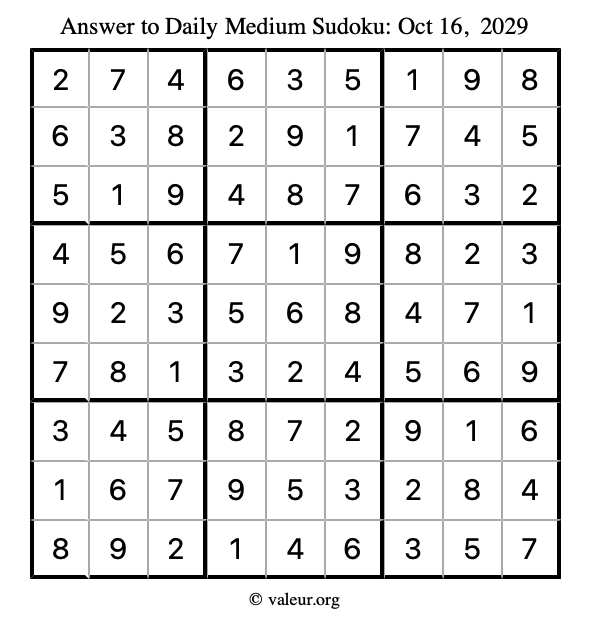Answer to medium sudoku October 16, 2029