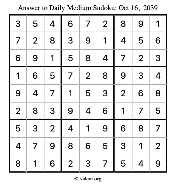 Answer to medium sudoku October 16, 2039