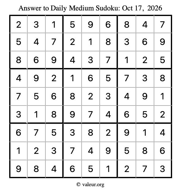 Answer to medium sudoku October 17, 2026