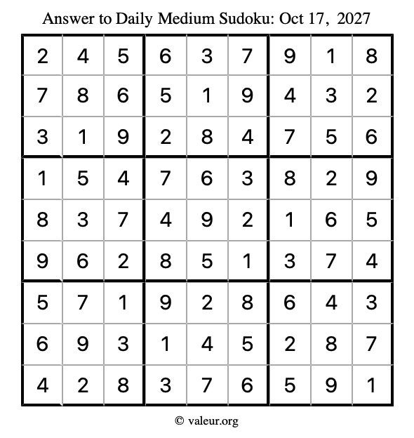 Answer to medium sudoku October 17, 2027