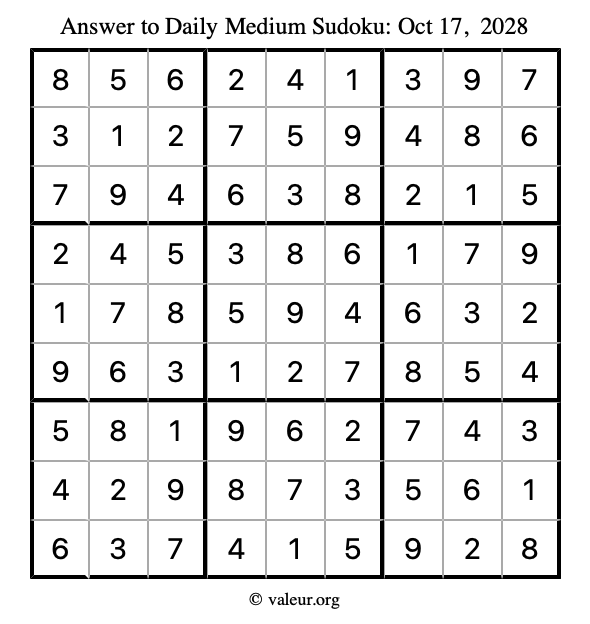 Answer to medium sudoku October 17, 2028