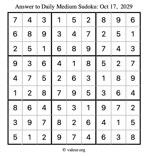 Answer to medium sudoku October 17, 2029