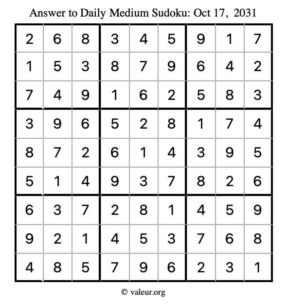 Answer to medium sudoku October 17, 2031