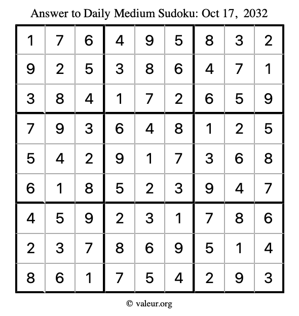 Answer to medium sudoku October 17, 2032
