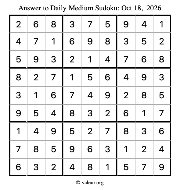 Answer to medium sudoku October 18, 2026