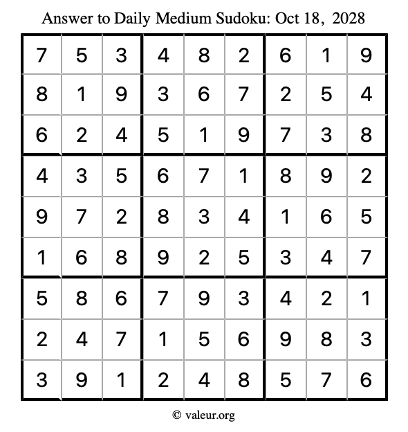 Answer to medium sudoku October 18, 2028