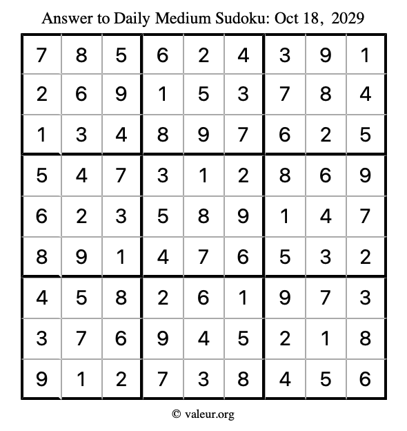 Answer to medium sudoku October 18, 2029