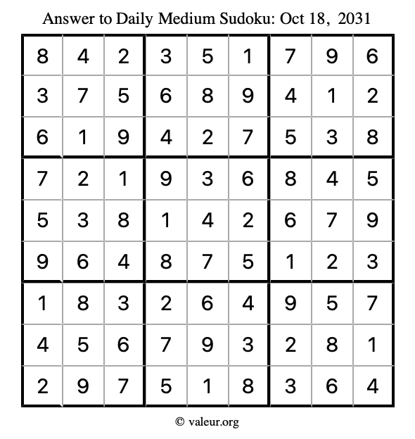 Answer to medium sudoku October 18, 2031