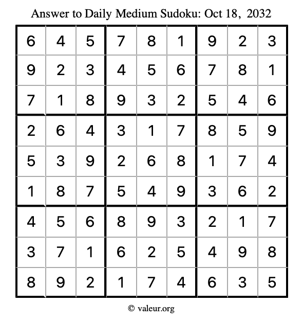 Answer to medium sudoku October 18, 2032
