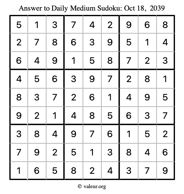 Answer to medium sudoku October 18, 2039