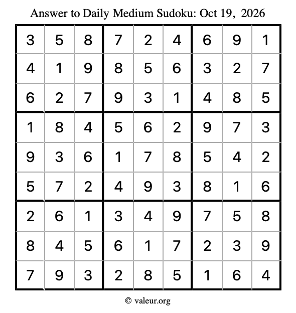 Answer to medium sudoku October 19, 2026