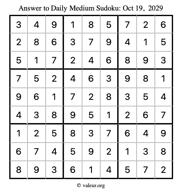 Answer to medium sudoku October 19, 2029