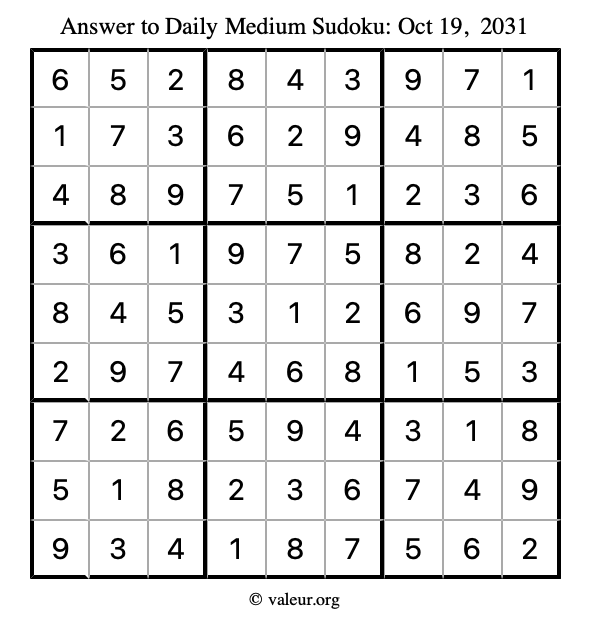 Answer to medium sudoku October 19, 2031