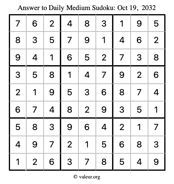 Answer to medium sudoku October 19, 2032