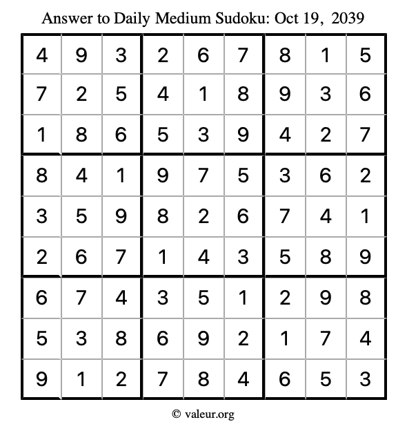 Answer to medium sudoku October 19, 2039