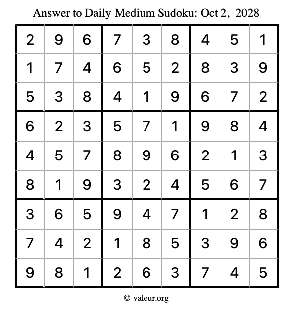 Answer to medium sudoku October 2, 2028