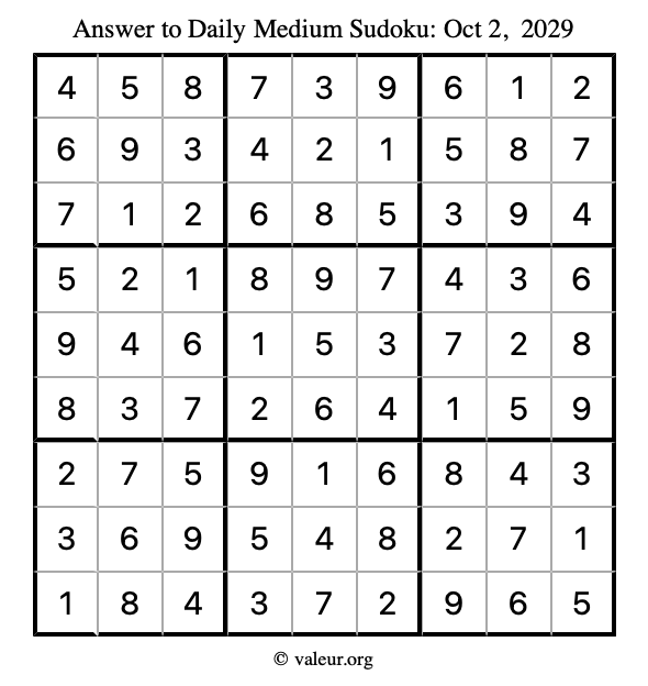 Answer to medium sudoku October 2, 2029
