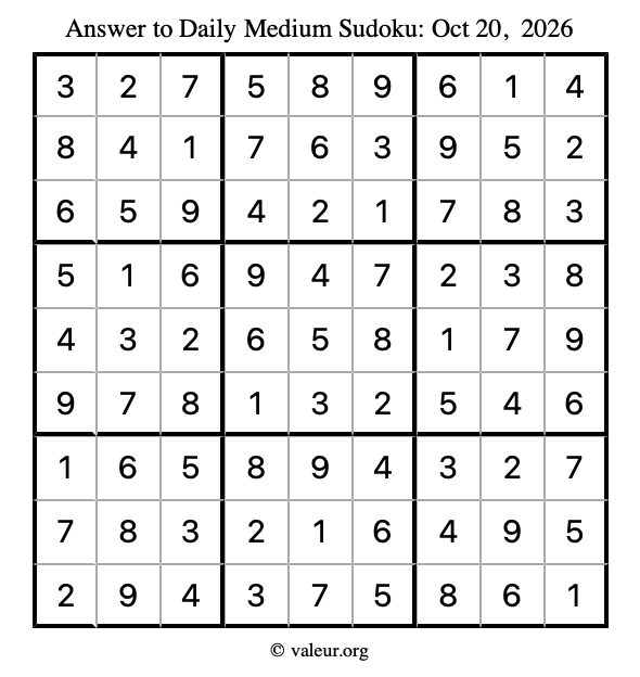 Answer to medium sudoku October 20, 2026