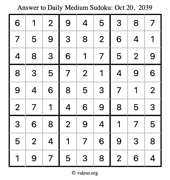 Answer to medium sudoku October 20, 2039