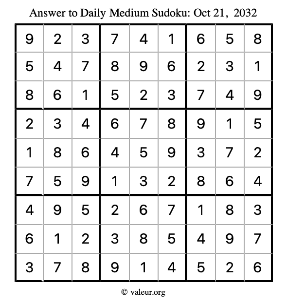 Answer to medium sudoku October 21, 2032