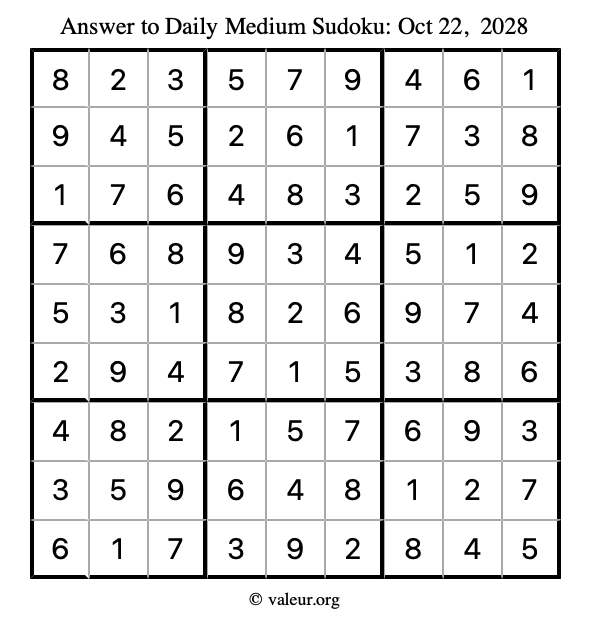Answer to medium sudoku October 22, 2028