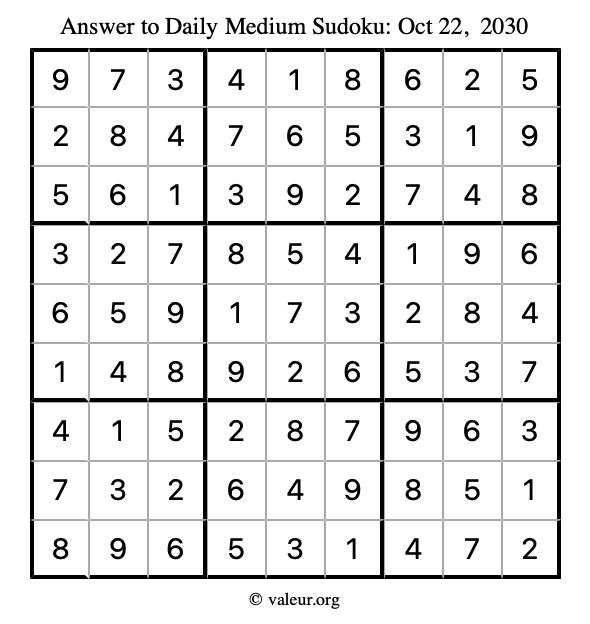 Answer to medium sudoku October 22, 2030
