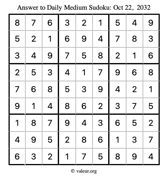 Answer to medium sudoku October 22, 2032