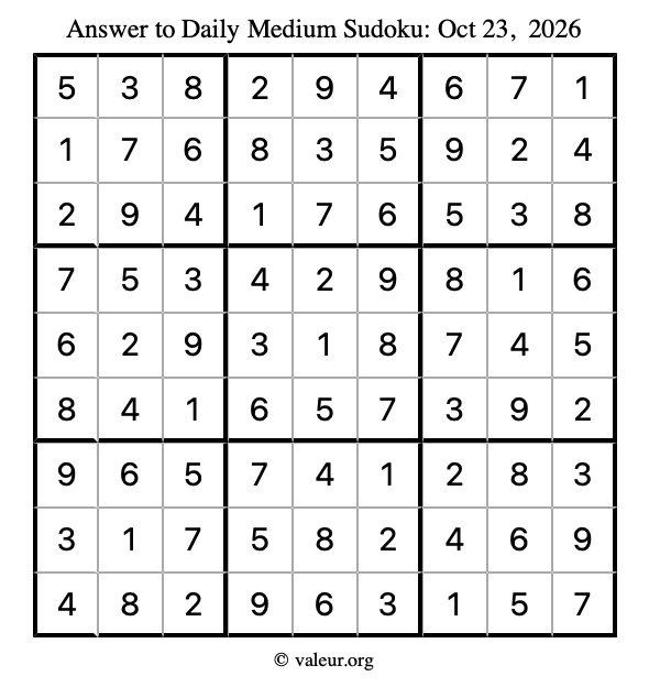 Answer to medium sudoku October 23, 2026