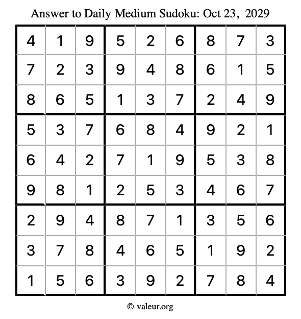 Answer to medium sudoku October 23, 2029