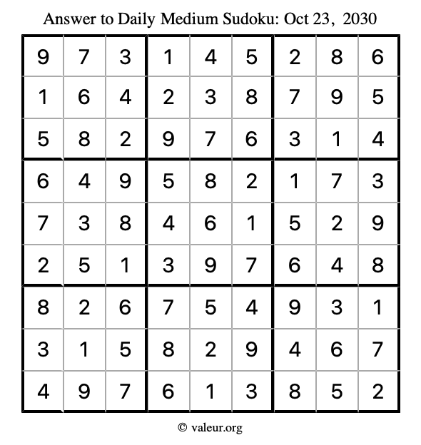 Answer to medium sudoku October 23, 2030