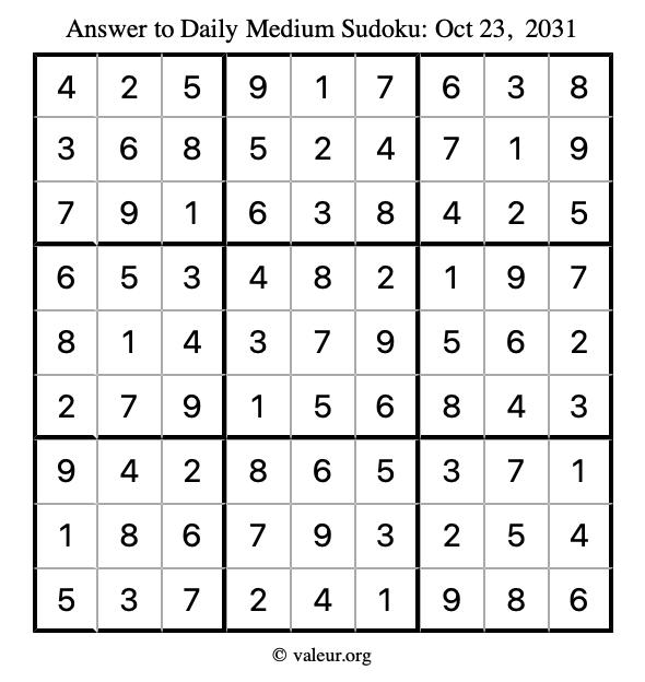 Answer to medium sudoku October 23, 2031