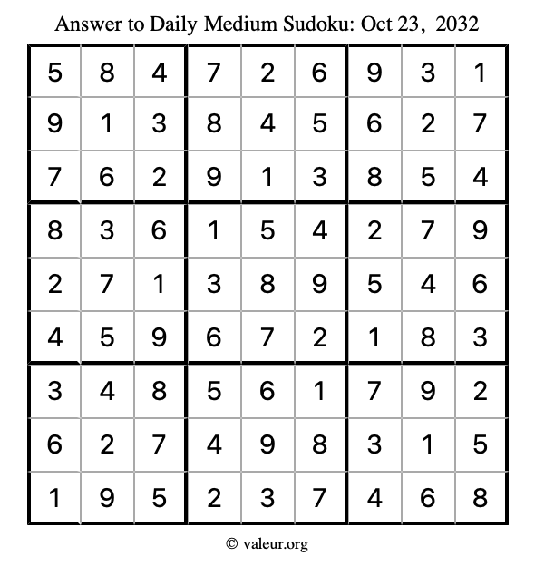 Answer to medium sudoku October 23, 2032