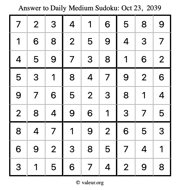 Answer to medium sudoku October 23, 2039