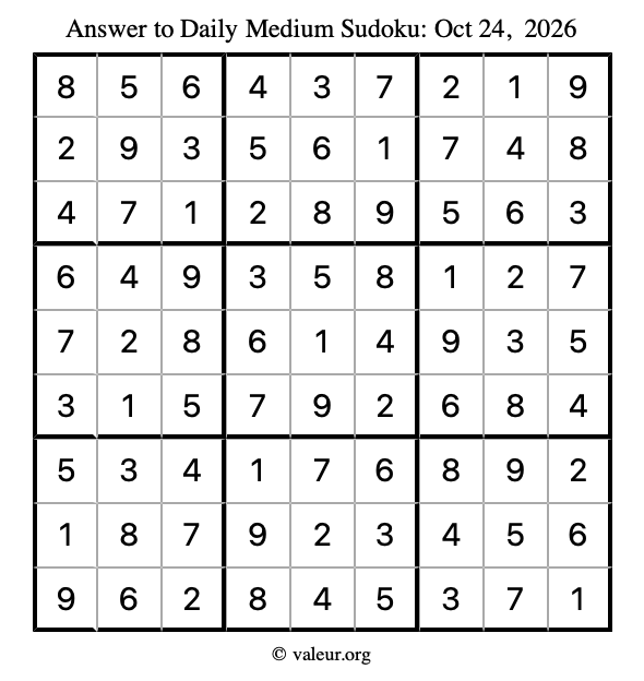 Answer to medium sudoku October 24, 2026