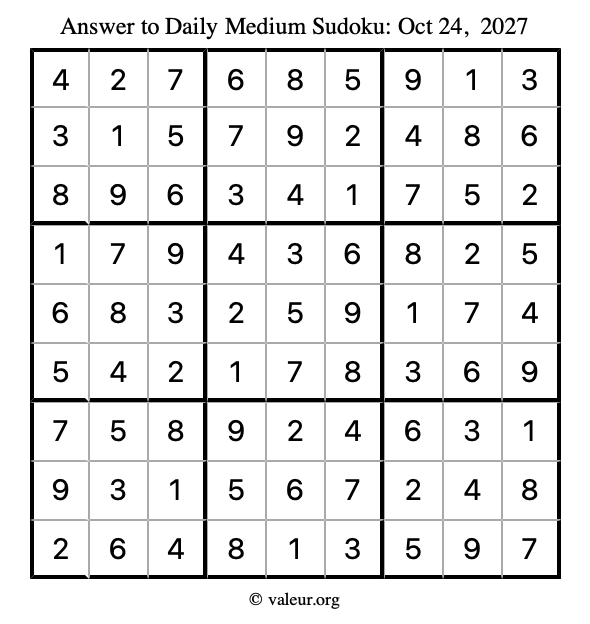 Answer to medium sudoku October 24, 2027