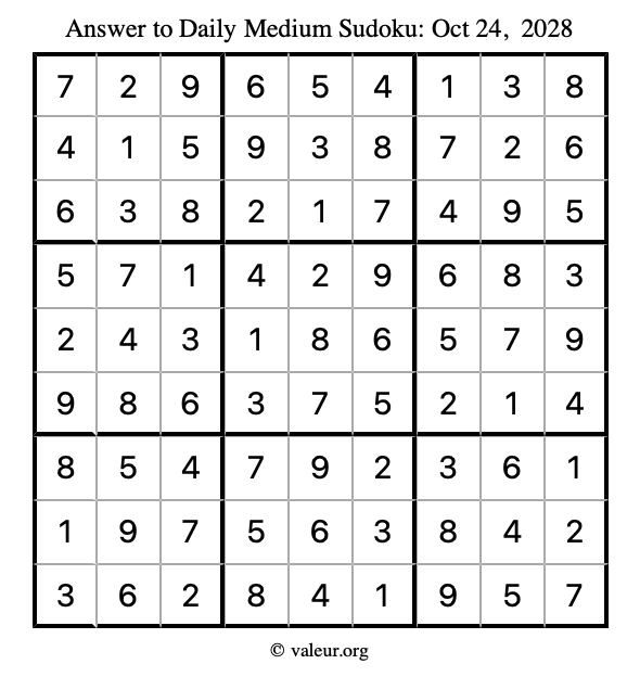 Answer to medium sudoku October 24, 2028